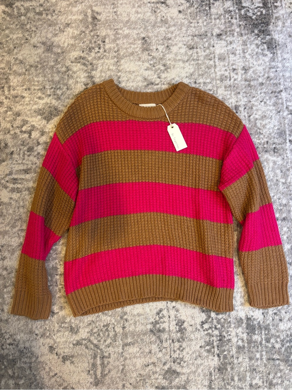 By Together Striped Crewneck Sweater in Brown and Hot Pink